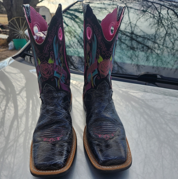 Ariat Leather Upper Boots Pink & Teal Embroidery Style 10006763 Size 8.5 - Picture 4 of 6